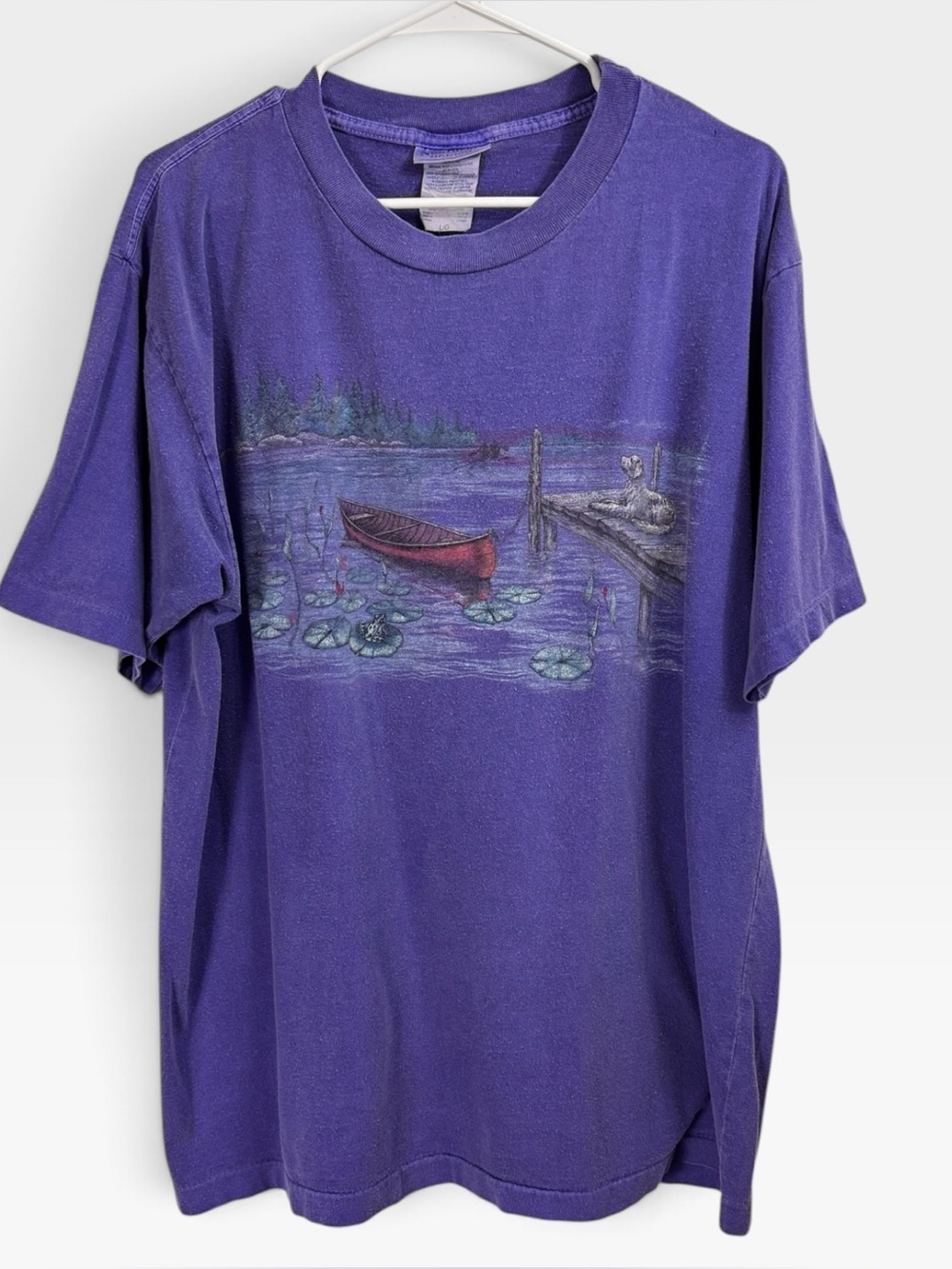 Vintage Northern Reflections Size Large T-shirt Canoe Lake Dog Single Stitch